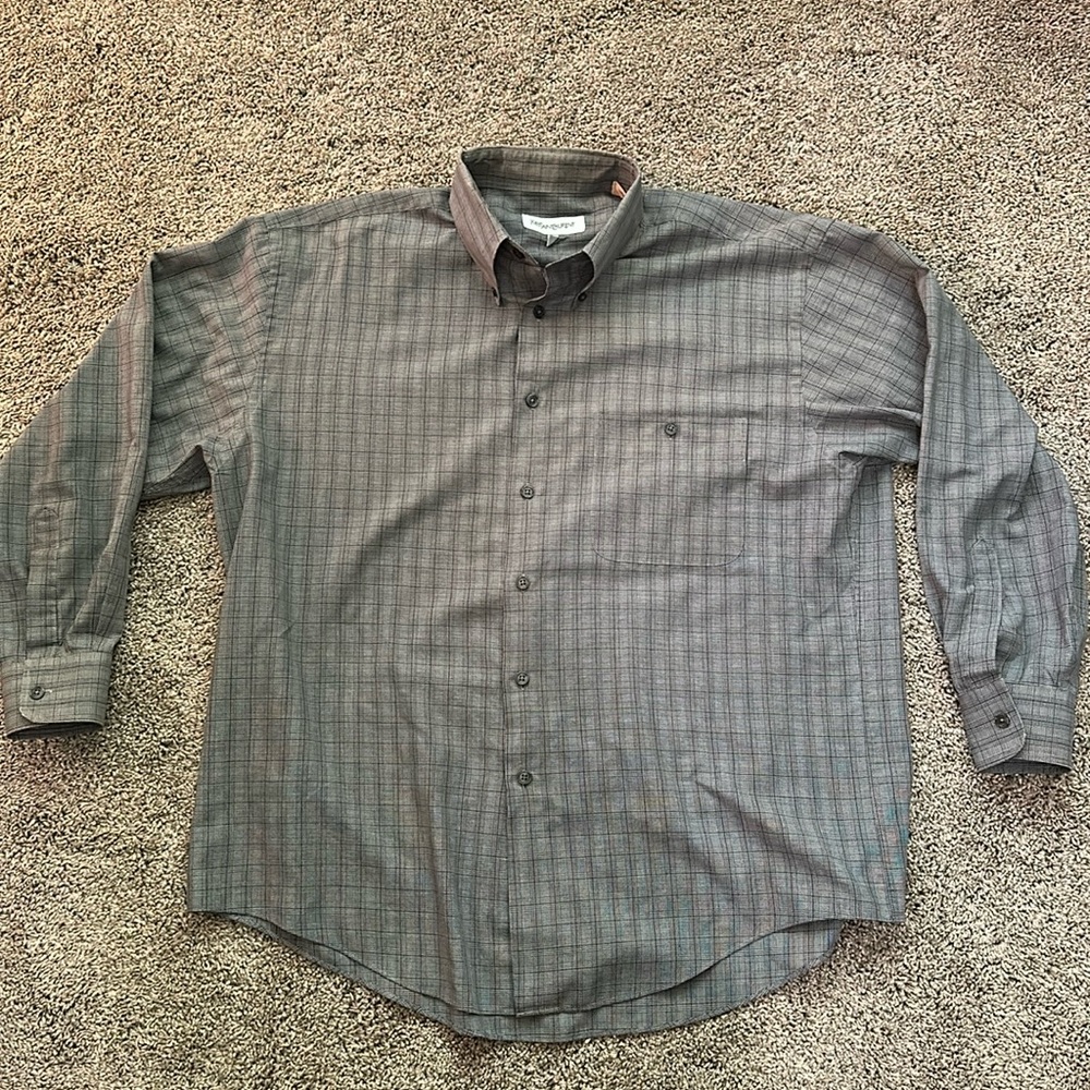 YSL Yves Saint Laurent Button Shirt Mens Large 16 1/2 32-33 Grey Vintage